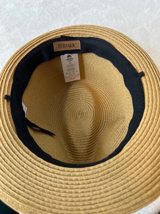 FURTALK Straw Boater Hat M/L Tan Paper Braid Sun Hat w/ Black Ribbon Unisex